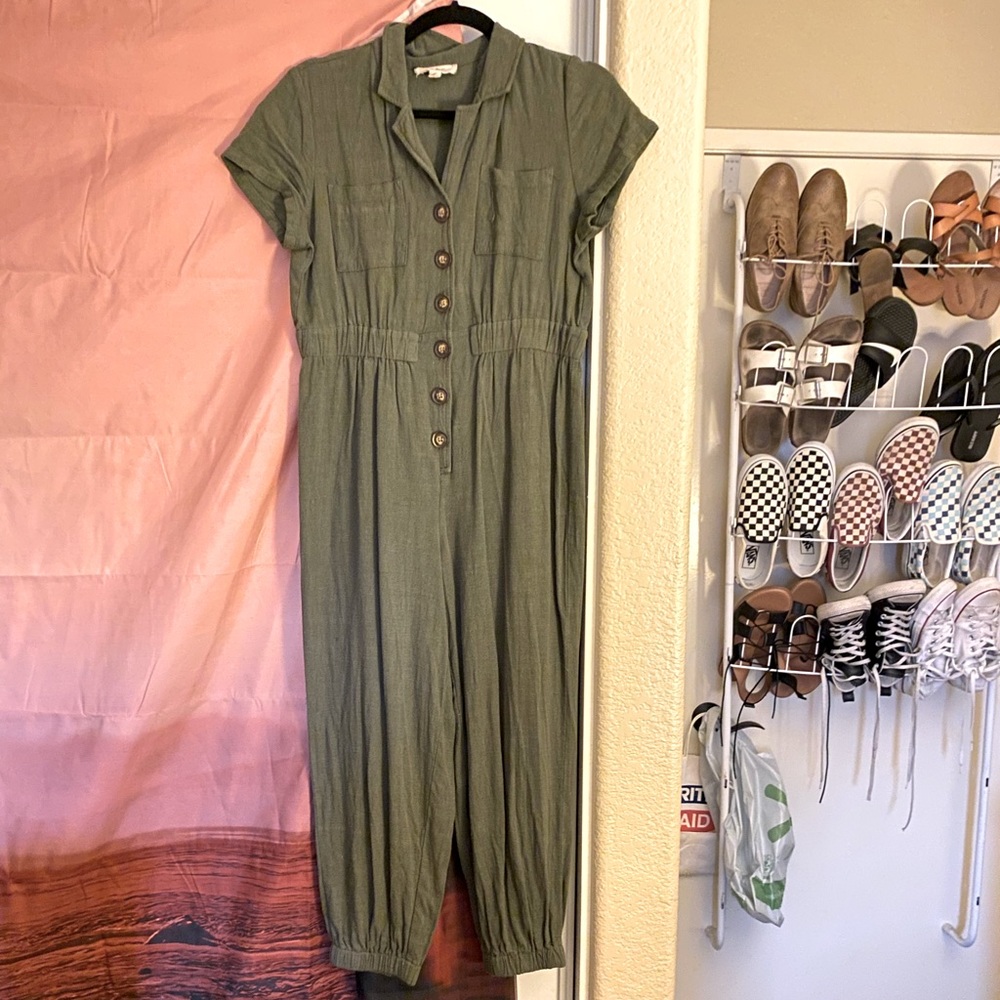 Olive Green Button Up Jumpsuit Romper
